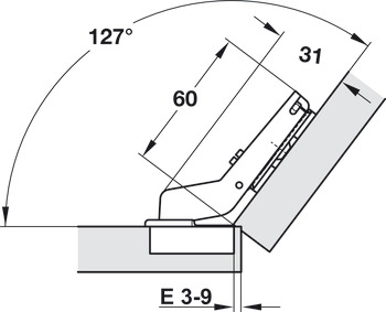 Charnière à corps, Duomatic 94°, pour applications d'angle 37°