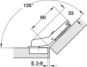 Charnière à corps, Duomatic 94°, pour applications d’angle 45°, semi-recouvrant