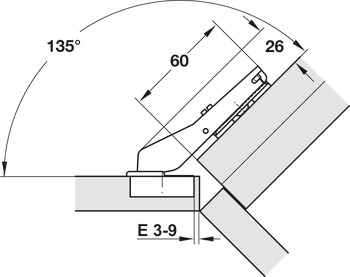 Charnière à corps, Duomatic 94°, pour applications d'angle 45°, pour façades affleurantes