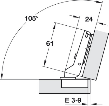 Charnière à corps, Duomatic 94°, pour applications d'angle 15°