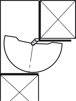 Ferrure pivotante en demi-lune, Häfele, pour meubles d'angle, avec corbeilles/tablettes