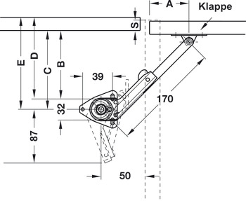 Compas, avec articulation, pour abattants en bois, effet de freinage réglable