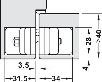 Paumelle de porte, Startec H12 L, à pose invisible, pour portes intérieures à recouvrement jusqu'à 80 kg